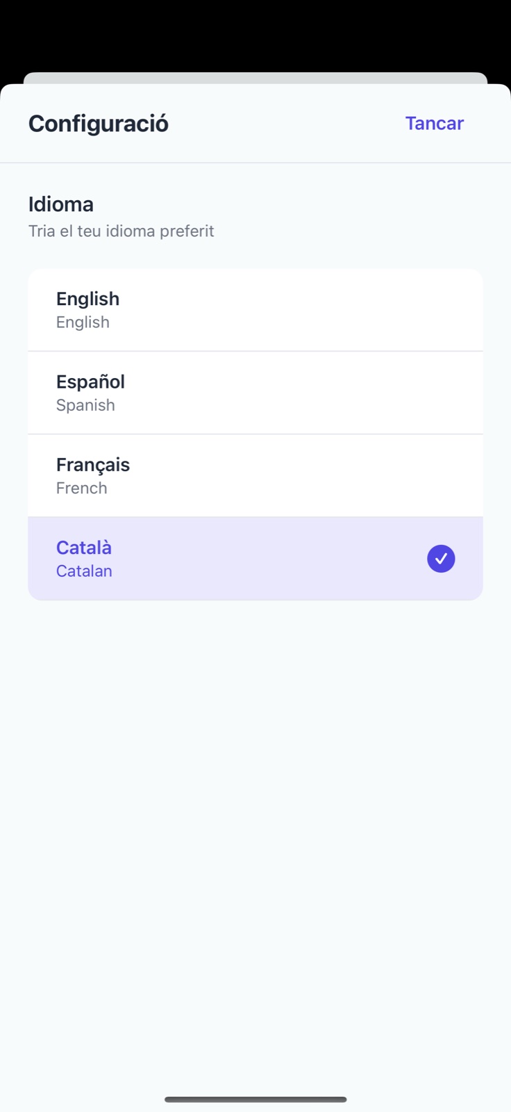 Selector d’idioma de Taskabi